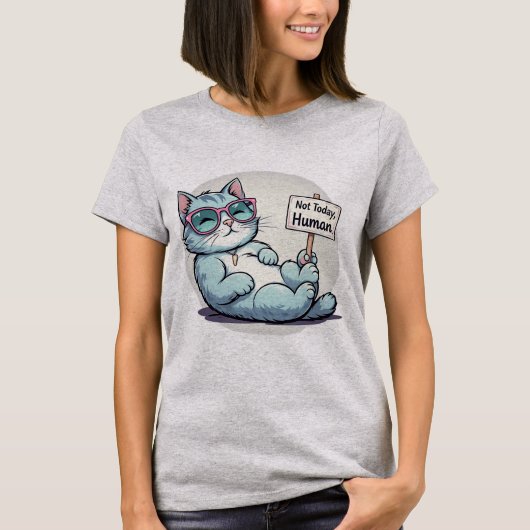 Lazy Cat niet vandaag Grappig Ontspannen Kat T-shi T-shirt (Voorkant)