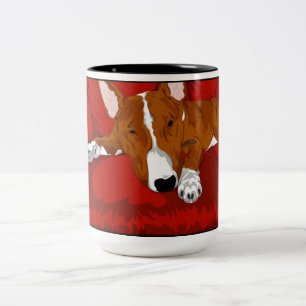 Lazy English Bull Terrier Hondenras Illustration Tweekleurige Koffiemok