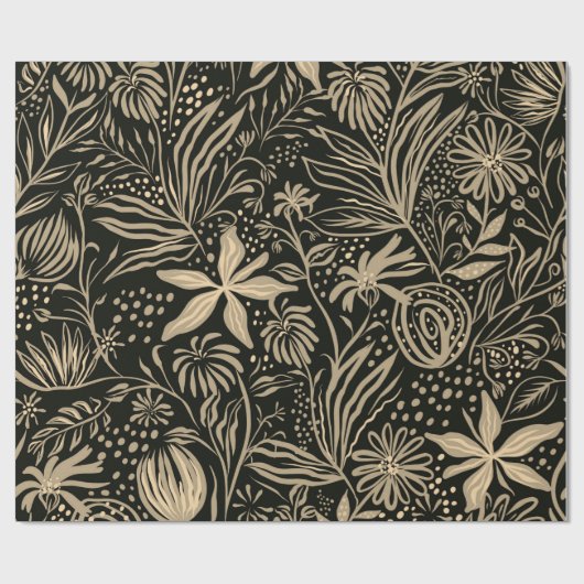 Lazy Floral Pattern in Gold op Black Cadeaupapier (Vlak)