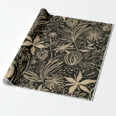 Lazy Floral Pattern in Gold op Black Cadeaupapier (Uitgerold)
