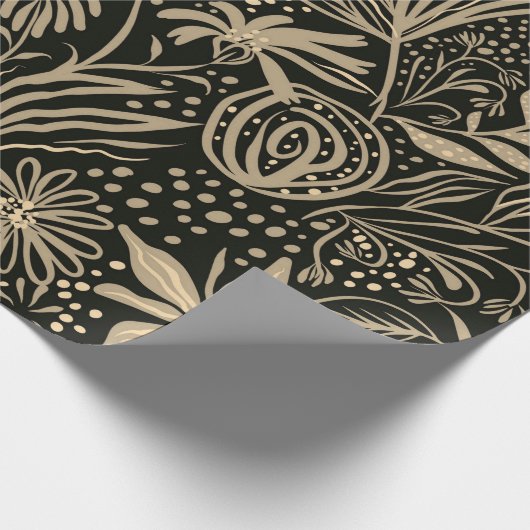 Lazy Floral Pattern in Gold op Black Cadeaupapier (Hoek)