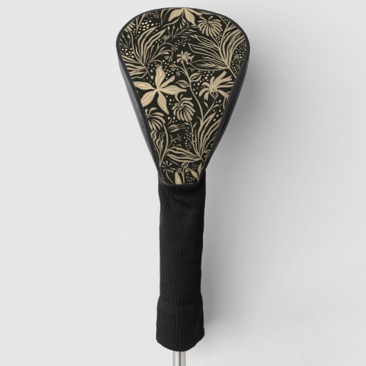 Lazy Floral Pattern in Gold op Black Golfheadcover (Voorkant)