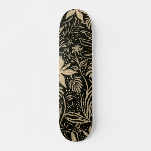 Lazy Floral Pattern in Gold op Black Skateboard