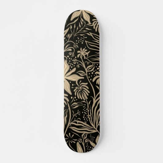 Lazy Floral Pattern in Gold op Black Skateboard (Voorkant)