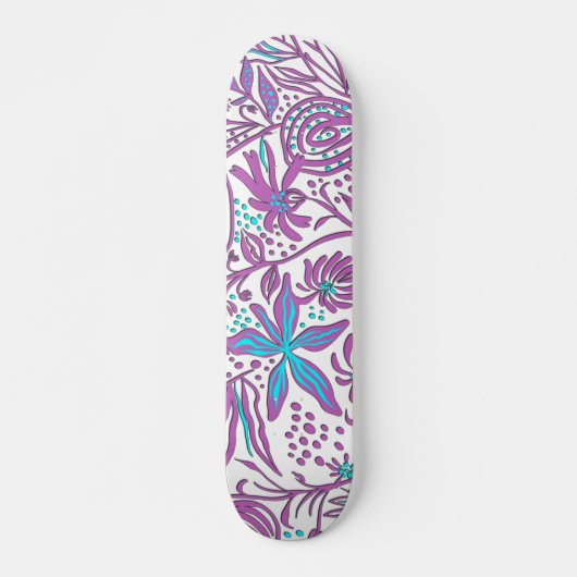 Lazy Floral Pattern on White Skateboard (Voorkant)
