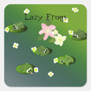 Lazy Frogs op de Pond Vierkante Sticker