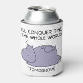 Lazy Funny Hippo Ik zal de hele wereld veroveren Blikjeskoeler (Blikje Voorkant)