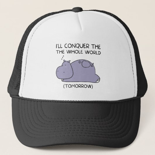 Lazy Funny Hippo Ik zal de hele wereld veroveren Trucker Pet (Voorkant)