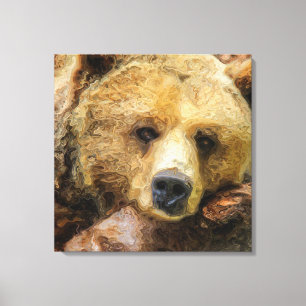 Lazy Grizzly Beer realistische olie op canvas. Canvas Afdruk