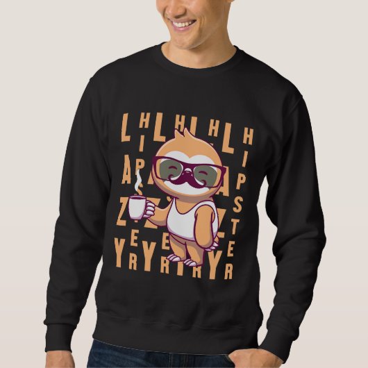 Lazy Hipster Sloth Koffie snorbril Trui (Voorkant)