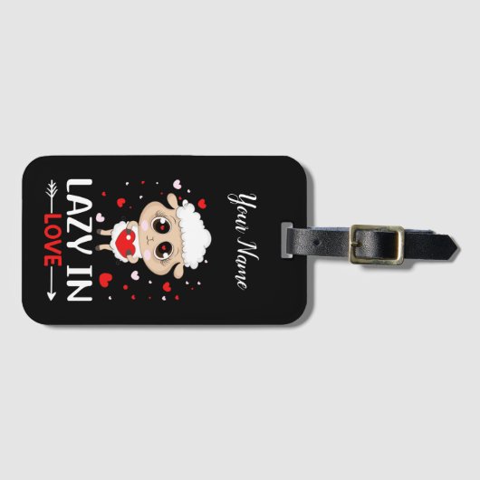 Lazy in Love Sheep for Valentijnsdag Singles Bagagelabel (Voorkant (horizontaal))