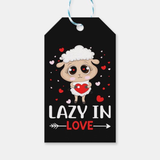 Lazy in Love Sheep for Valentijnsdag Singles Cadeaulabel (Voorkant)