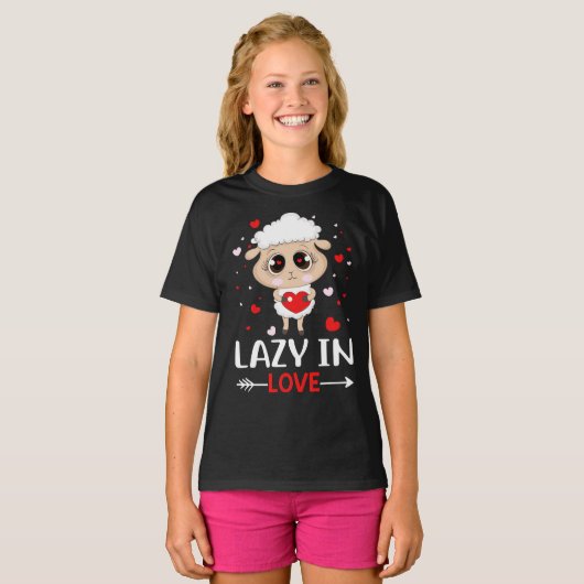 Lazy in Love Sheep for Valentijnsdag Singles T-shirt (Voorkant volledig)