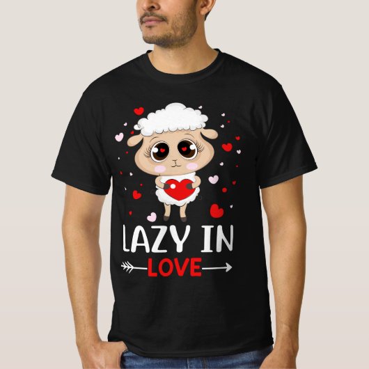 Lazy in Love Sheep for Valentijnsdag Singles T-shirt (Voorkant)
