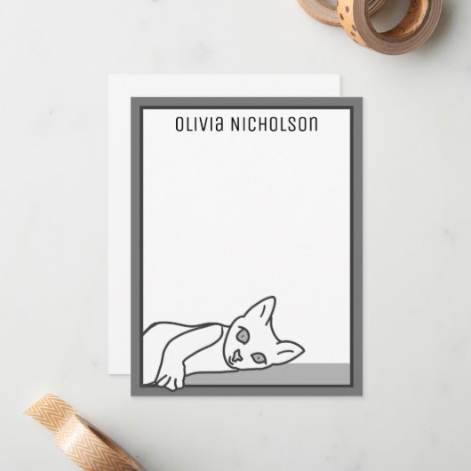 Lazy Kitten Whimsical Personnalisé Cartes à Notes (Devant/Arrière en situation)