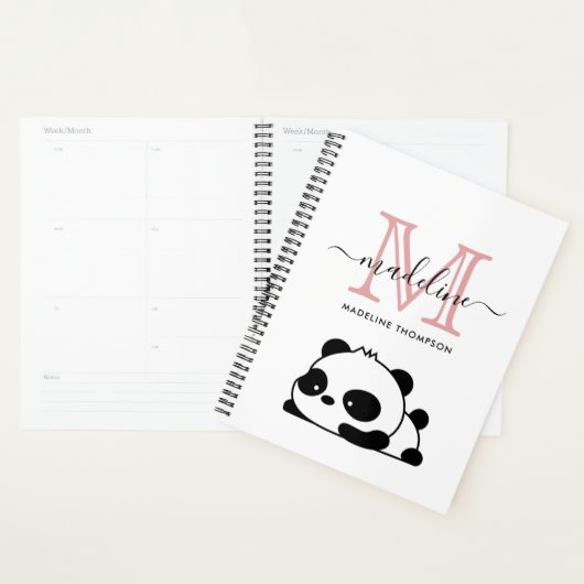 Lazy Panda Blush Rose noir blanc Monogramme Script (Devant avec enveloppe)