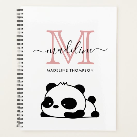 Lazy Panda Blush Rose noir blanc Monogramme Script (Devant)