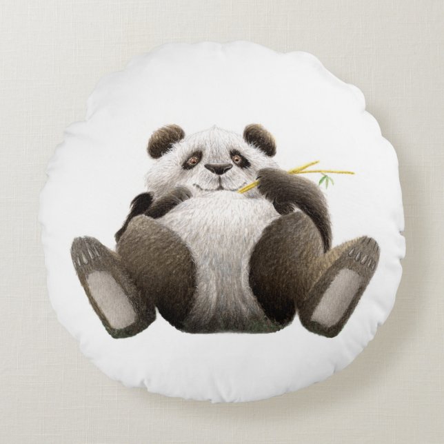 Lazy Panda Rond Kussen (Voorkant)