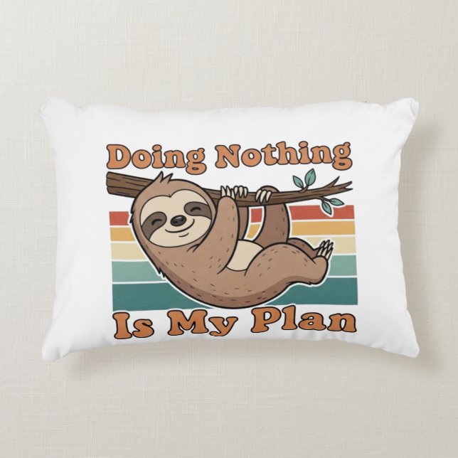 Lazy Retro Sloth Quote Rectangular Pillow Accent Kussen (Voorkant)
