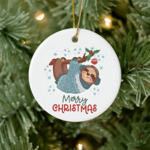Lazy Sloth Kerstmis Keramisch Ornament