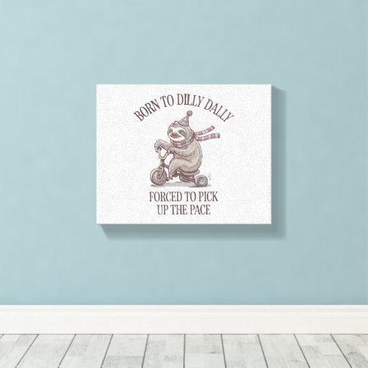Lazy Sloth Retro Bike Cartoon Canvas Afdruk (Insitu (Houten vloer))