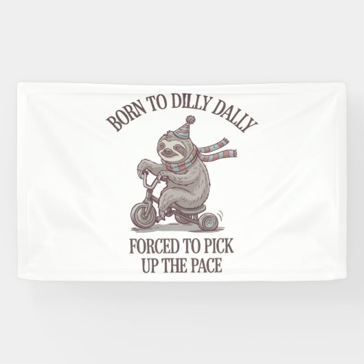 Lazy Sloth Retro Bike Cartoon Spandoek (Horizontaal)