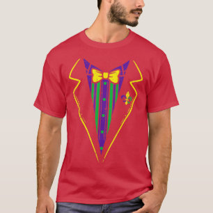 Lazy Tuxedo Costume Bow Stropdas Funny Mardi Gras T-shirt