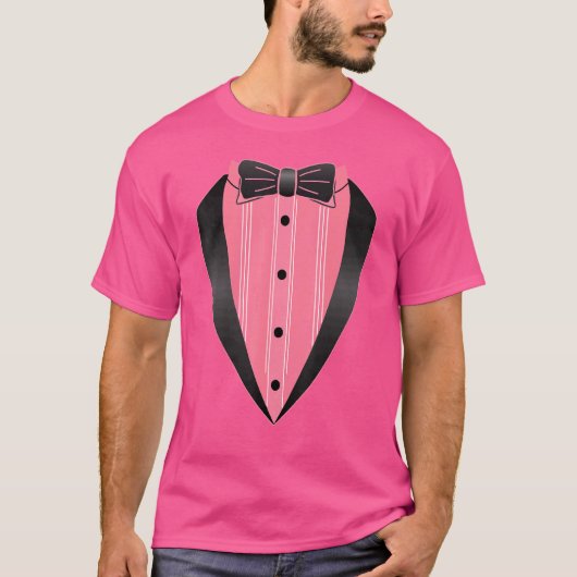 Lazy Tuxedo Pink Costume Easy Bow Stropdas Outfit T-shirt (Voorkant)