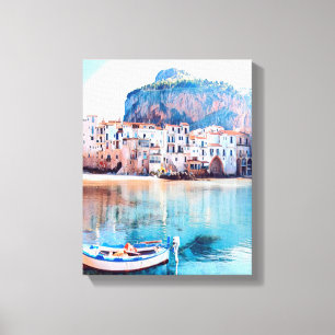 ldp CEFALTON - Sicilië - strand - panorama Canvas Afdruk