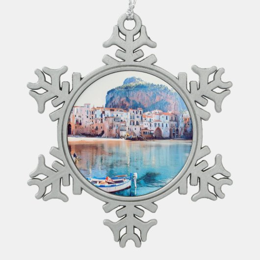 ldp CEFALTON - Sicilië - strand - panorama Tin Sneeuwvlok Ornament (Voorkant)