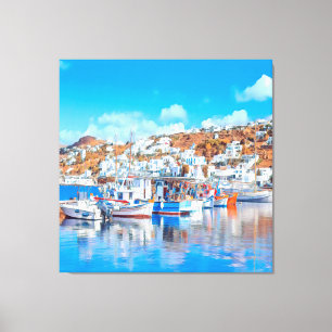 ldp MYKONOS - vissersboten - haven - panorama Canvas Afdruk