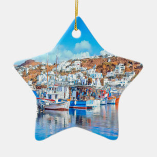 ldp MYKONOS - vissersboten - haven - panorama Keramisch Ornament