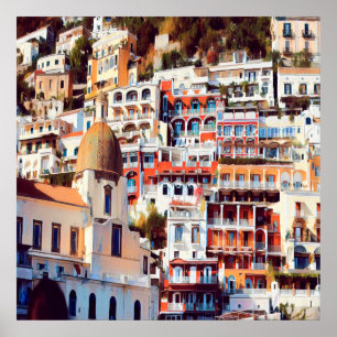 ldp POSITANO - stad - kerk Santa Maria Assunta - Poster