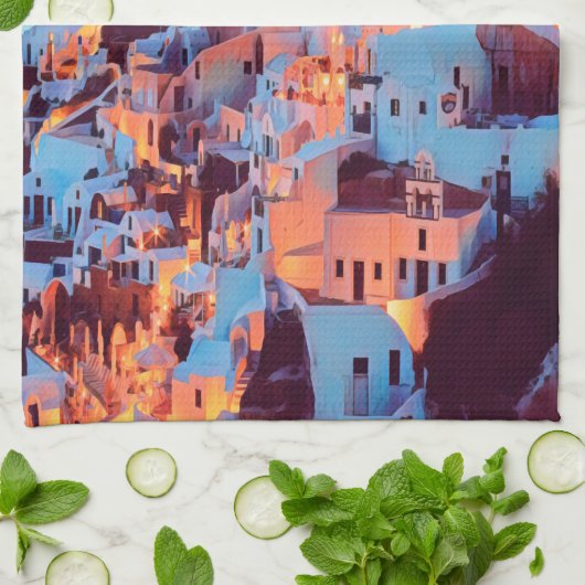 ldp SANTORINI - panorama - van nacht - Theedoek (Gevouwen)