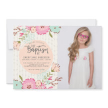 LDS BAPTISM FOTO-INVITATIE | Elegant Floral Girl