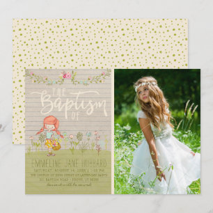 LDS BAPTISM FOTO-INVITATIE Lentbloemen meisje Kaart