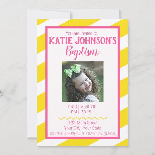 LDS Baptism Invitation FILLE - Jaune et rose (Devant)