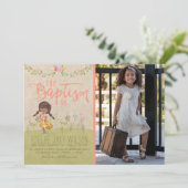 LDS DOOP FOTO UITNODIGING |  bloemenmeisje (Staand voorkant)