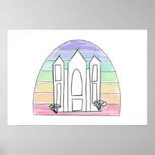 LDS Salt Lake City Temple rainbow sunset mormon Poster