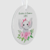 Le 1er Noël de bébé Éléphant rose floral vert (devant)
