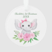 Le 1er Noël de bébé Éléphant rose floral vert (dos)
