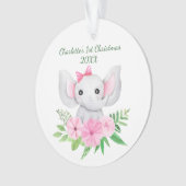 Le 1er Noël de bébé Éléphant rose floral vert (devant)