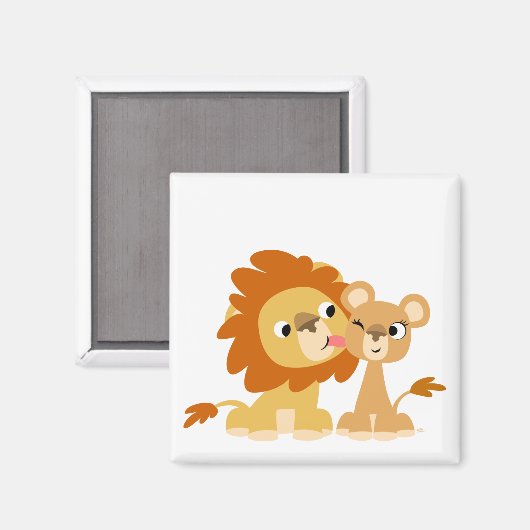 Le baiser : mignon dessin Lion Couple Magnet (Recto/Verso)