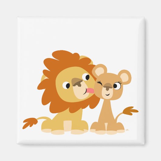 Le baiser : mignon dessin Lion Couple Magnet (Devant)