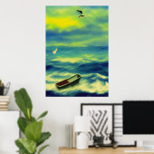 Le bateau perdu en mer | AI Art Poster (Bureau à domicile)