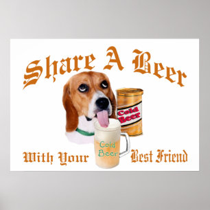 Le beagle partage une affiche de bière