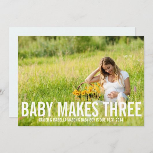 Le Bébé en fait trois | Faire-part de grossesse (Devant / Derrière)