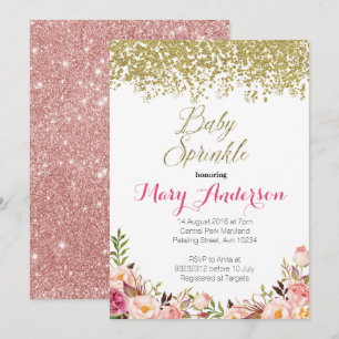 Le bébé floral d'or rose arrosent des invitations