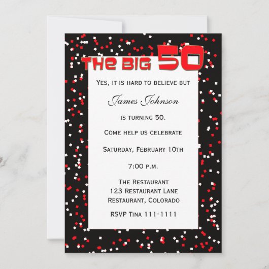 "Le BIG 50" 50e anniversaire Invitation sur Noir (Devant)