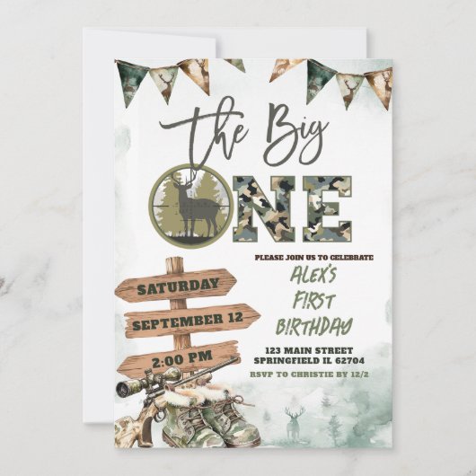 Le Big One Hunter Camo 1er Anniversaire Invitation (Devant)